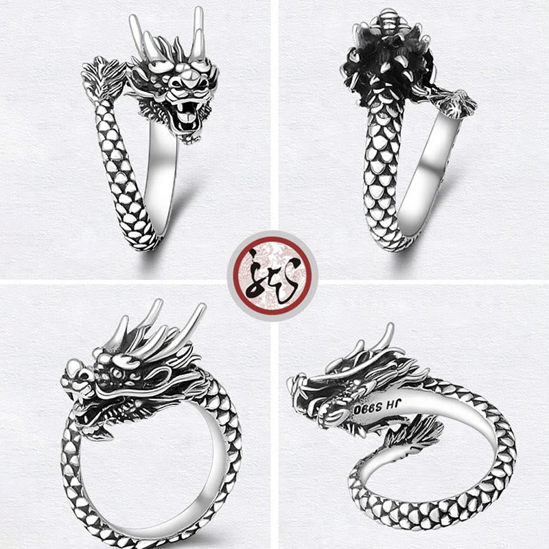 Vintage 990 Sterling Silver Dragon Adjustable Ring for Men and Women