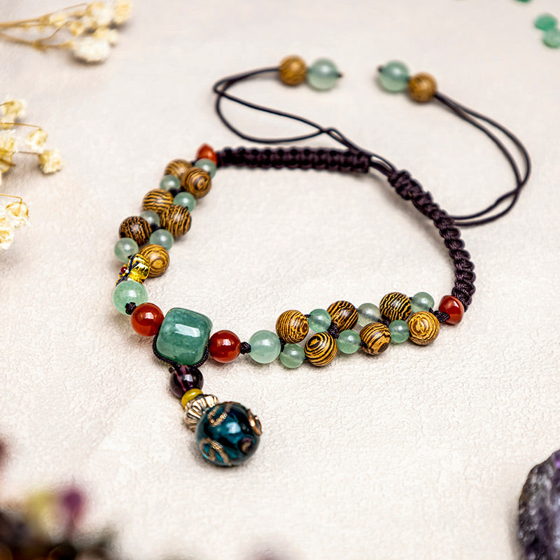Wenge Wood Green Aventurine Balance Protection Anklet