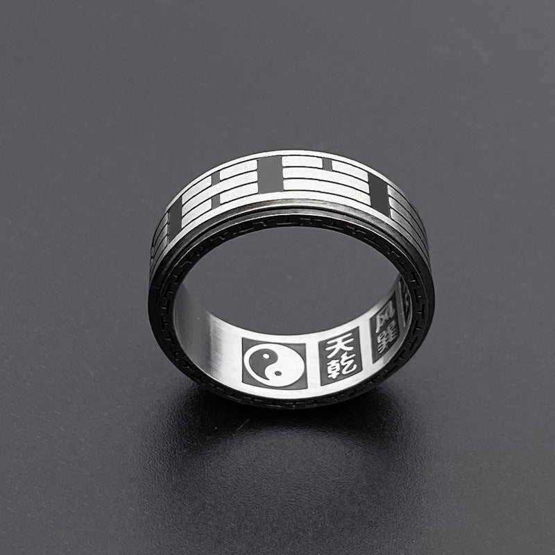 Rotatable Bagua Yin Yang Titanium Steel Balance Spinner Ring