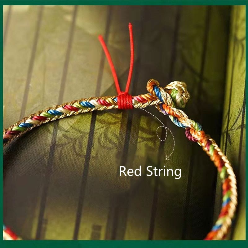 925 Sterling Silver Fu Character Zongzi Pattern Multicolored String Luck Handmade Braided Bracelet