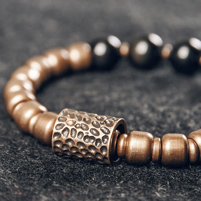 Lava Rock Stone Rainbow Obsidian Copper Support Healing Bracelet