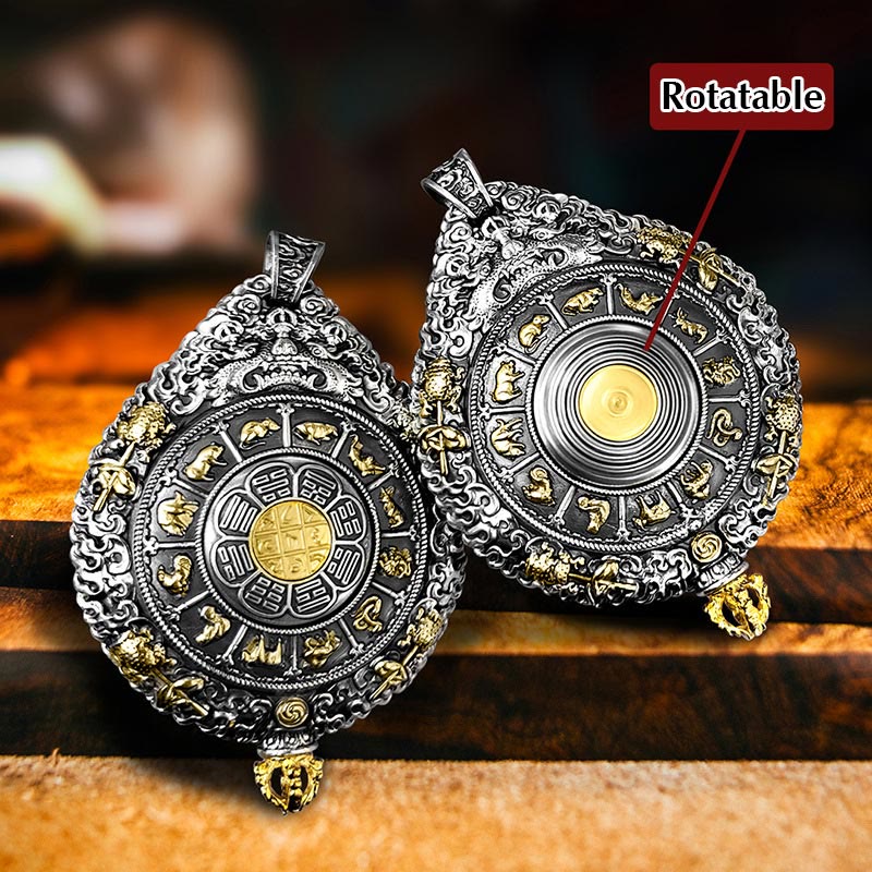 Chinese Zodiac Natal Buddha Thangka Nine Palaces Eight Diagrams Wealth Rotatable Necklace Pendant