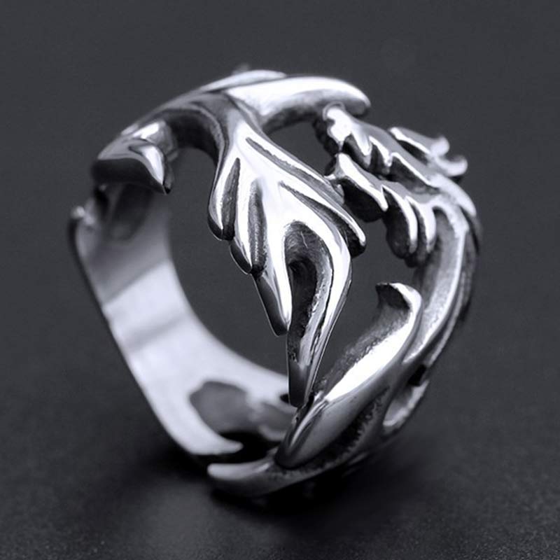 Intricate Dragon Pattern Adjustable Alloy Statement Ring for Men and Women