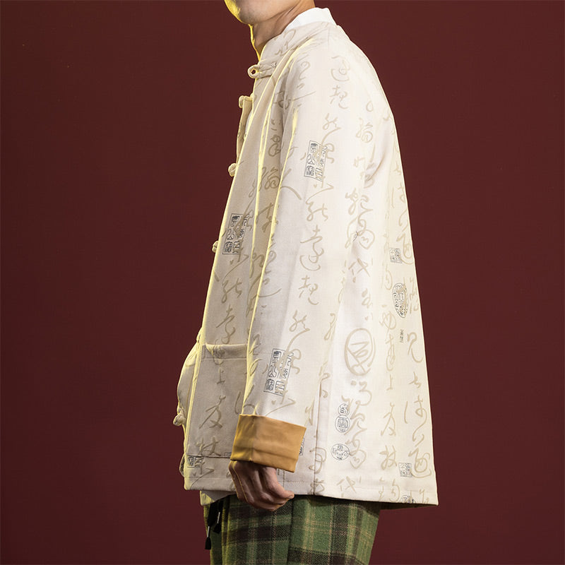 Chinese Calligraphy Clothing Jacket Coat Tang Suit Men Clothing