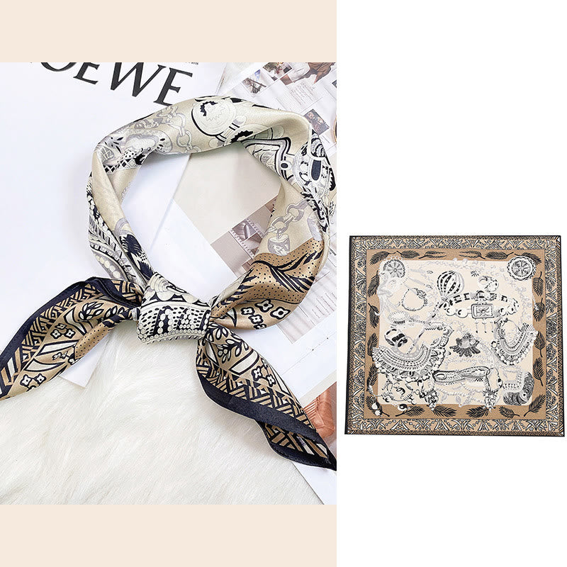 Pastoral Scene Hot Air Balloon Spring Blossom 100% Mulberry Silk Neck Hair Scarf