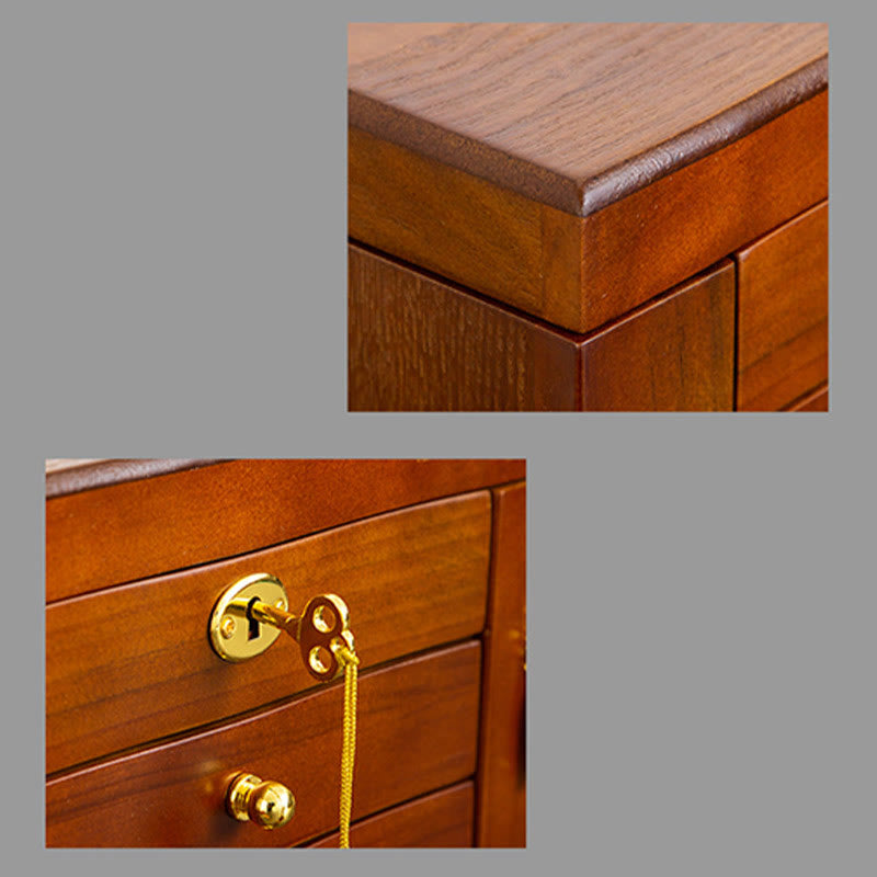 Vintage Large Capacity Wooden Jewelry Box Jewelry Storage Box With Mirror