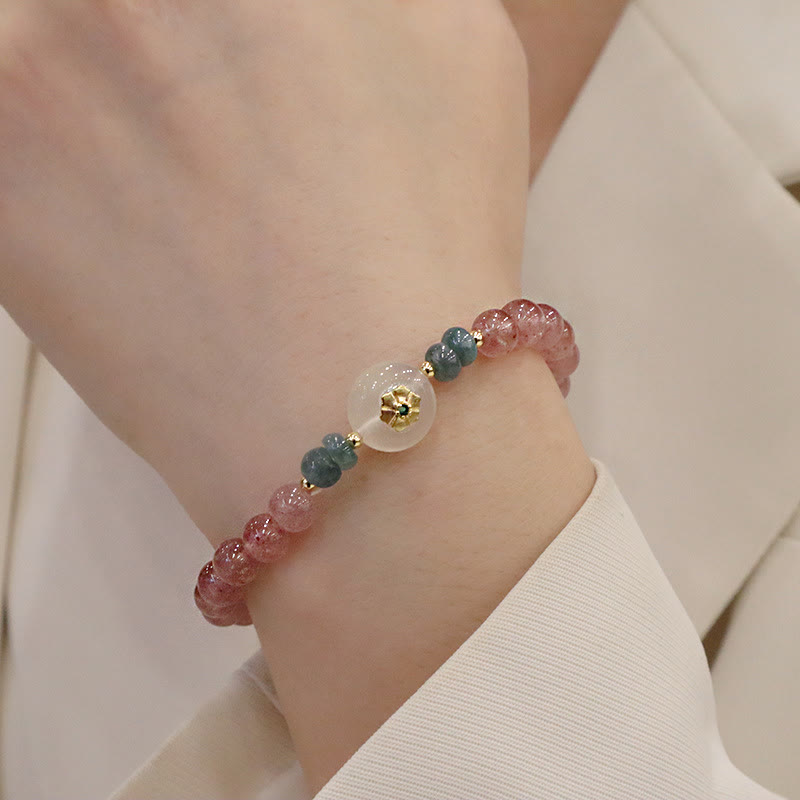 Natural Strawberry Quartz Chalcedony Jade Healing Bracelet