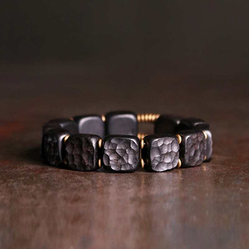 Retro Ebony Wood Texture Style Copper Peace Balance Bracelet