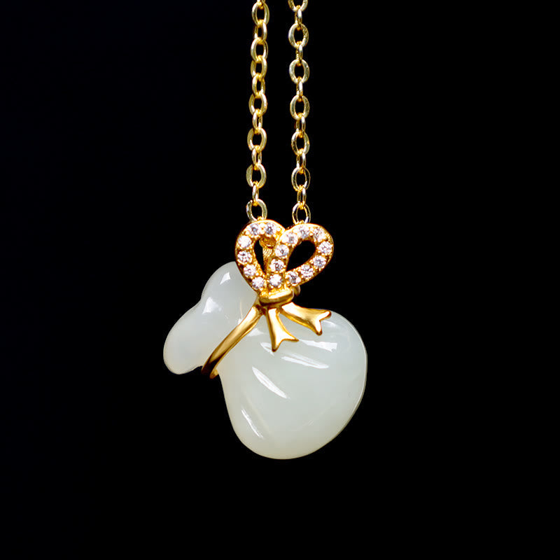 Natural Hetian White Jade Luck Money Bag Necklace Pendant