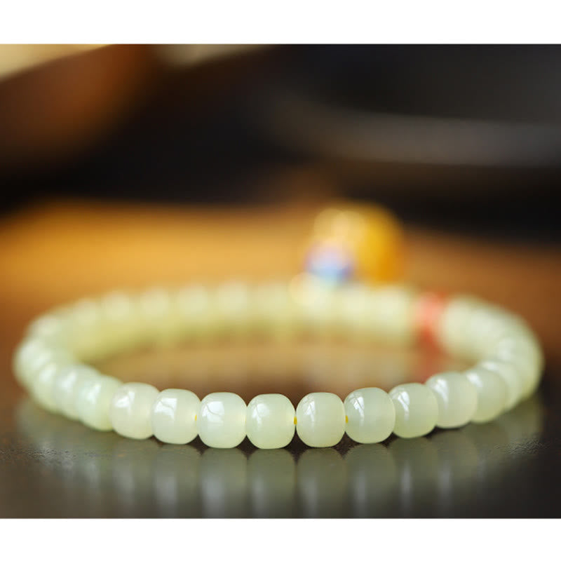 Natural Hetian Jade Amber and Red Agate Pumpkin Carved Gemstone Bracelet
