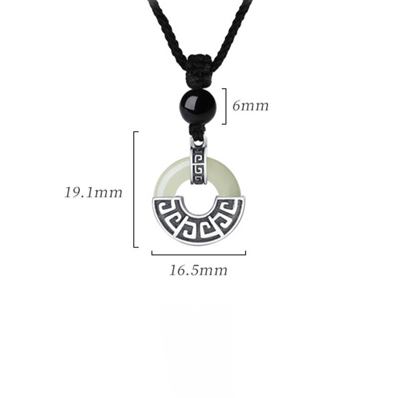 925 Sterling Silver Natural Hetian Jade Peace Buckle Prosperity Necklace Pendant