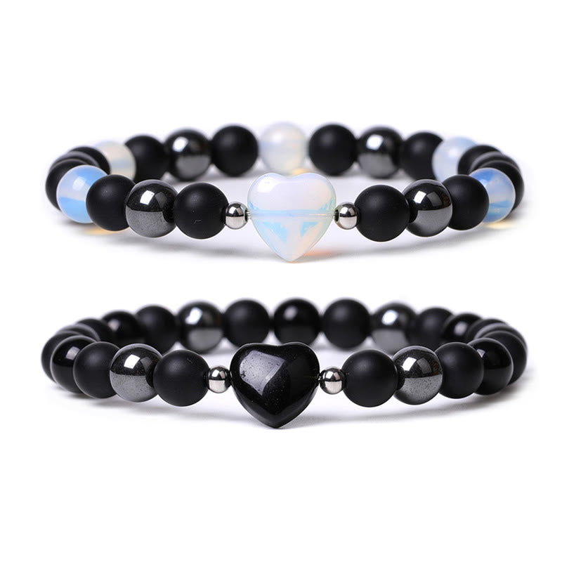 Black Onyx Tiger Eye Stone Crystal Love Heart Protection Bracelet
