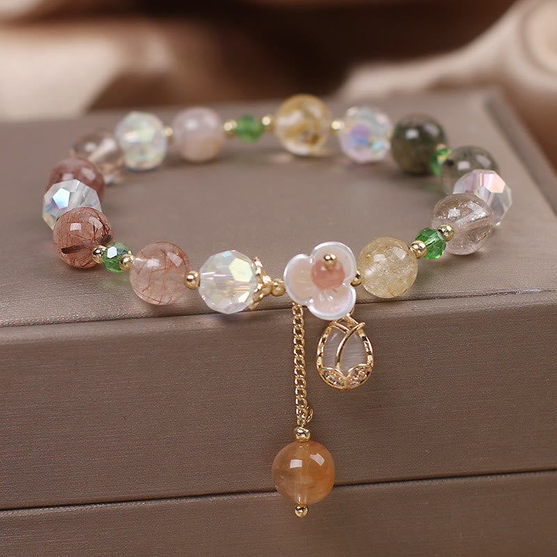 Natural Clear Quartz and Floral Gemstone Bracelet for Emotional Clarity
