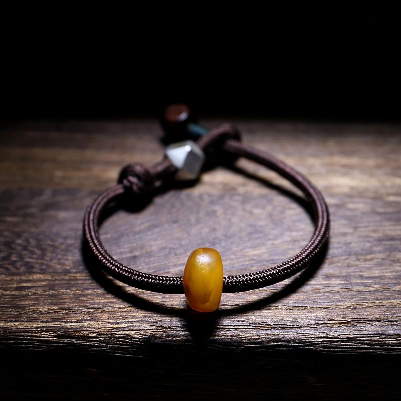 925 Sterling Silver Chinese Zodiac Natal Buddha Natural Amber Clear Anxiety Bracelet
