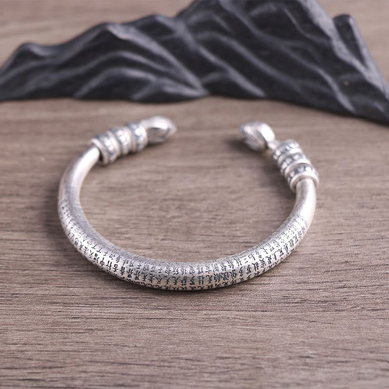 999 Sterling Silver Heart Sutra Om Mani Padme Hum Engraved Peace Purity Bracelet Bangle