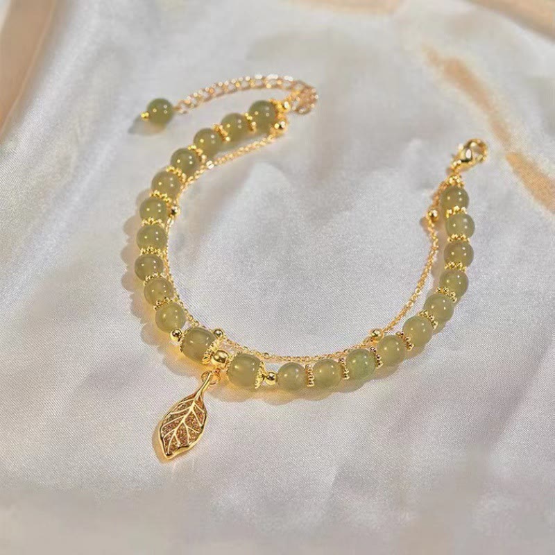 Jade Leaf Ginkgo Tulip Peanut Fu Character Luck Beaded Bracelet