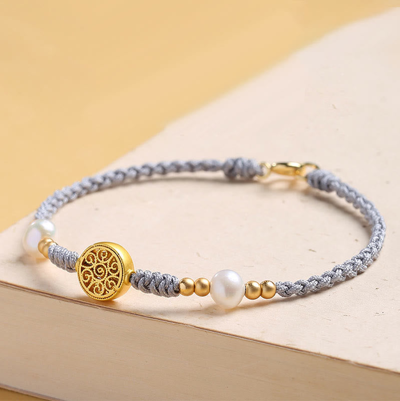 Handcrafted Blue Braided Rope Bracelet with Pearl, Copper Coin & Tree of Life