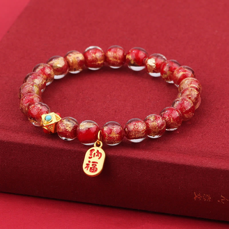 Vibrant Liuli Glass Bead Bracelet with Fu Prosperity Charm
