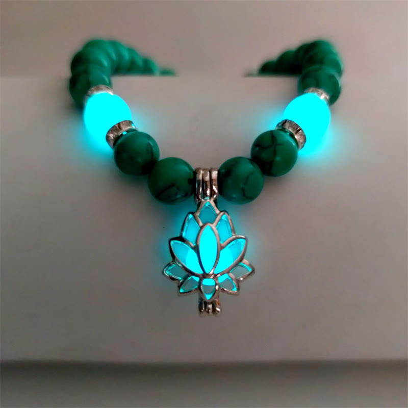 Tibetan Turquoise Glowstone Luminous Bead Lotus Protection Bracelet