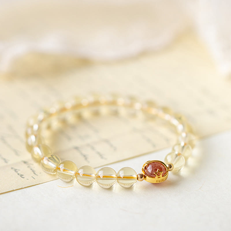 Golden Rutilated Quartz Strawberry Quartz Star Protection Bracelet