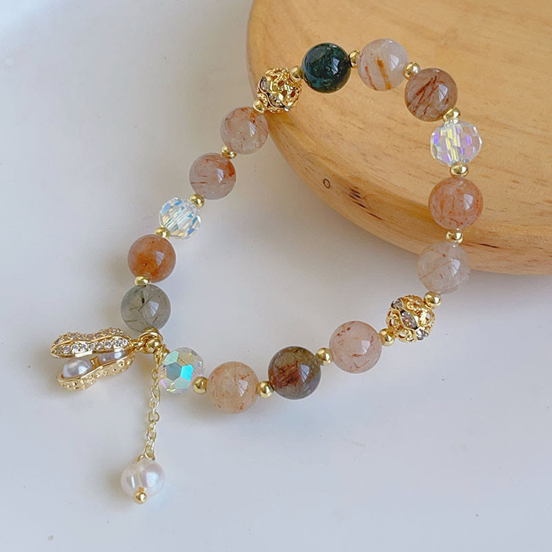 Sun Stone Colorful Rutilated Quartz Wealth Peanut Charm Bracelet