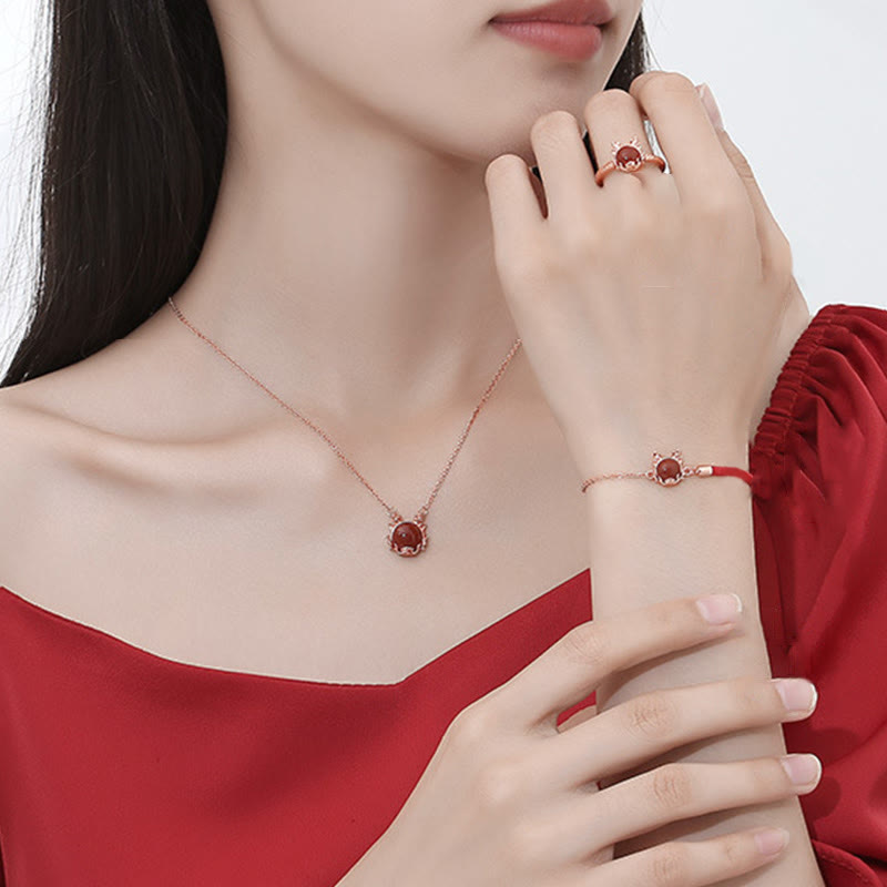 ❗❗❗A Flash Sale- 925 Sterling Silver Year of the Dragon Cinnabar Red Agate Dragon Protection Bracelet Necklace Pendant Earrings Ring