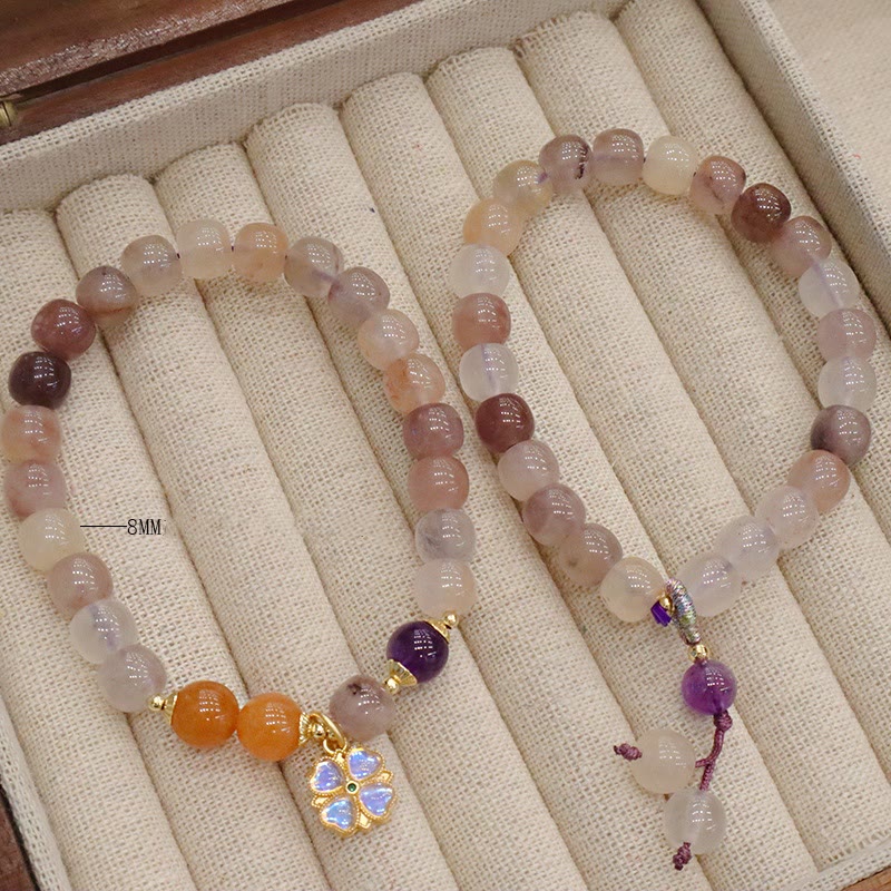Natural Golden Silk Jade Violet Flower Bead Charm Adjustable Bracelet