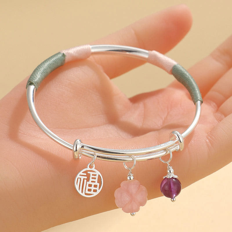 Pink Crystal Peace Buckle Lucky Flower Love Bracelet Bangle