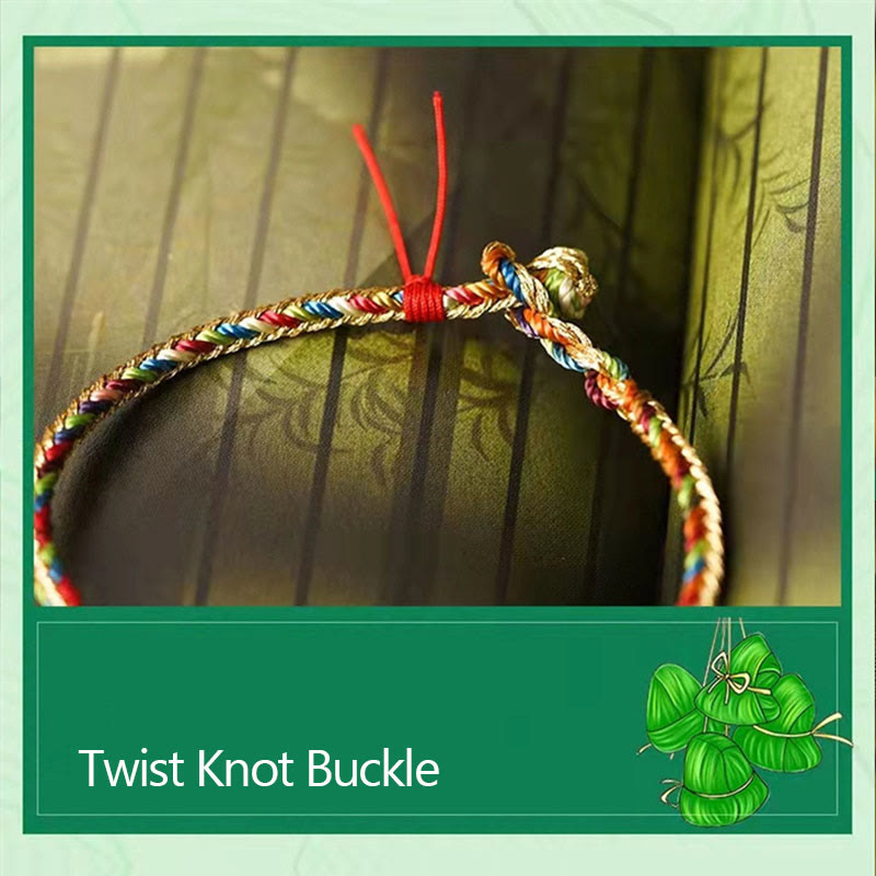 925 Sterling Silver Fu Character Zongzi Pattern Multicolored String Luck Handmade Braided Bracelet