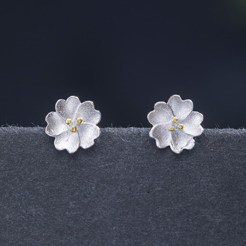 925 Sterling Silver Cherry Blossoms Floral Calm Stud Earrings