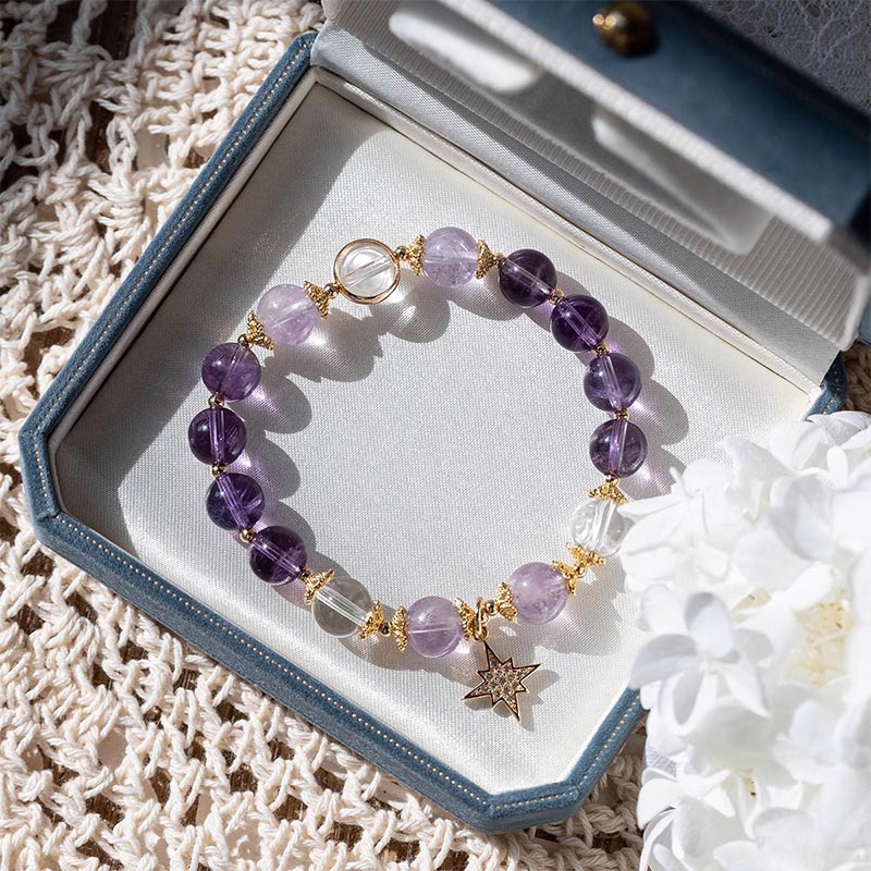 Natural Amethyst Inner Peace Healing Star Charm Bracelet