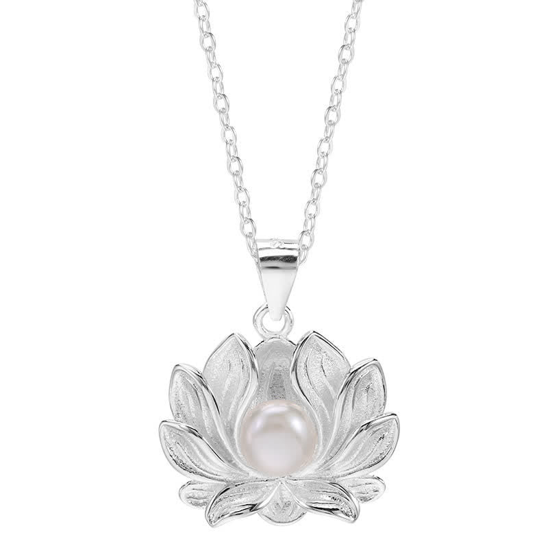 925 Sterling Silver Lotus Flower Pearl Wealth Necklace Pendant