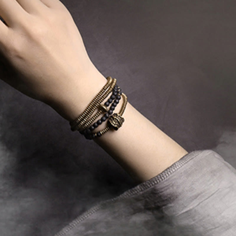 Vintage Lava Rock Brass Copper Healing Multilayered Bracelet