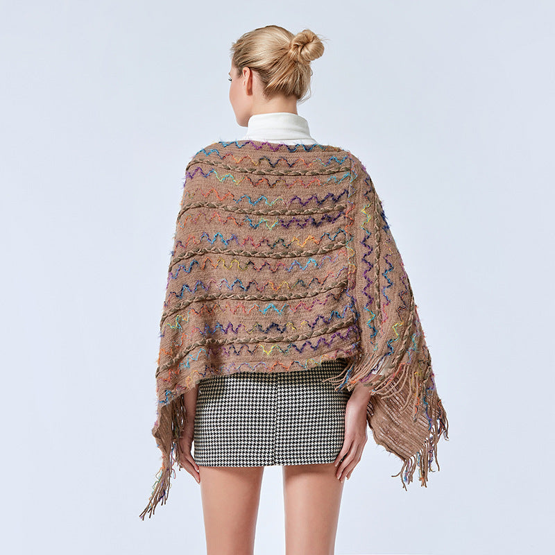 Tibetan Colorful Striped Shawl Tassels Pullover Winter Cozy Travel Scarf Wrap