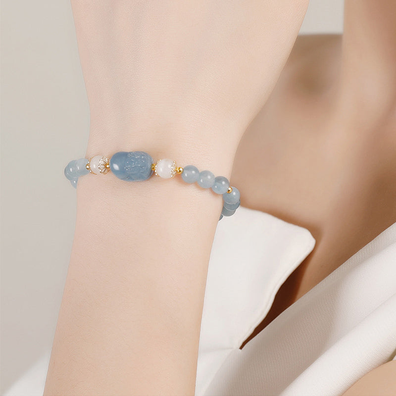 Handmade Natural Gemstone Pixiu Elastic Bracelet for Mindful Intentions