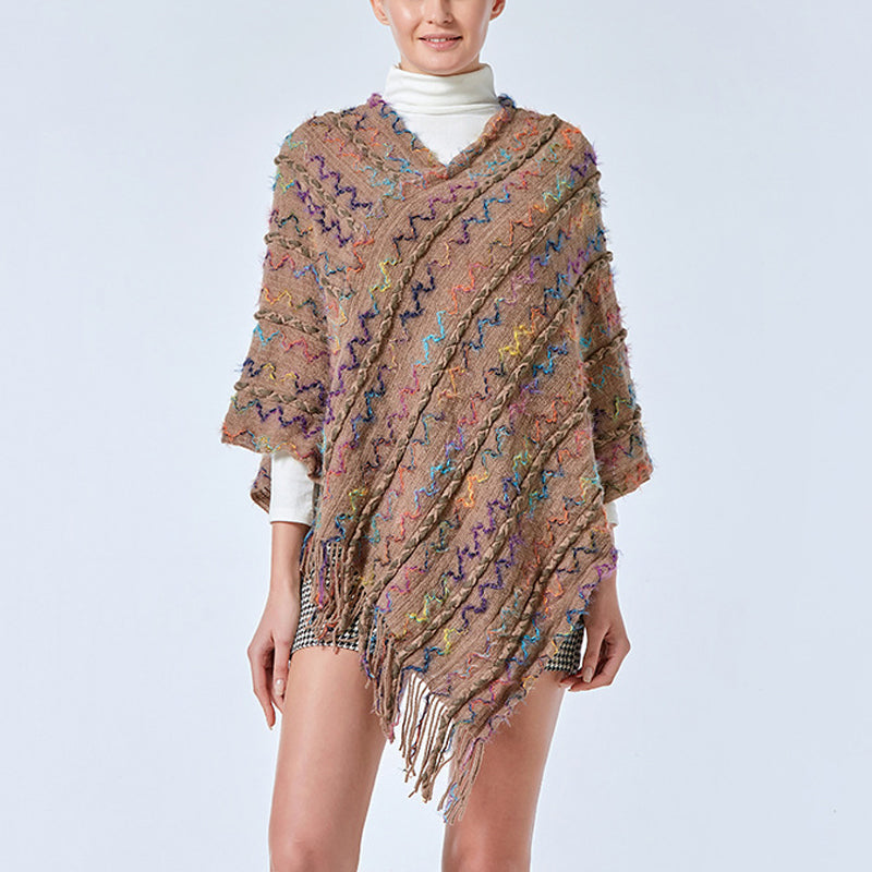 Tibetan Colorful Striped Shawl Tassels Pullover Winter Cozy Travel Scarf Wrap