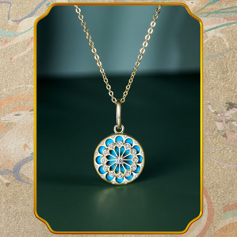 925 Sterling Silver Round Turquoise and Zircon Necklace Pendant