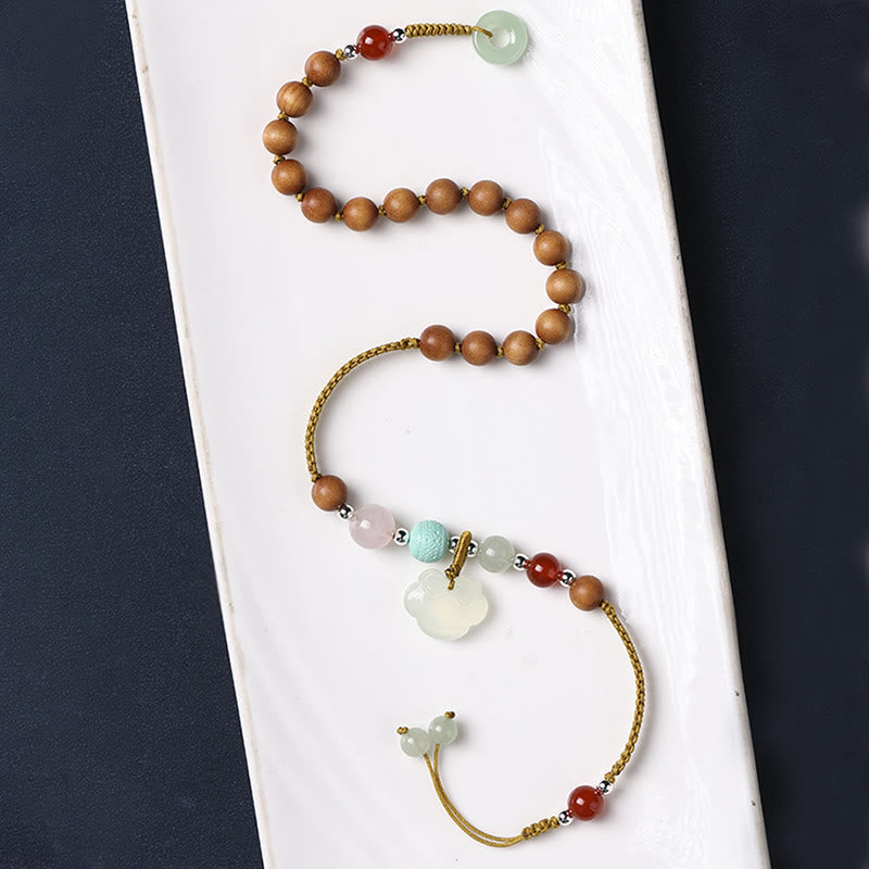 Green Sandalwood Chalcedony Peace Buckle Charm Soothing Double Wrap Bracelet
