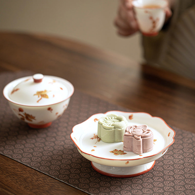 White Porcelain Flowers Ceramic Gaiwan Sancai Teacup Kung Fu Tea Cup And Saucer With Lid