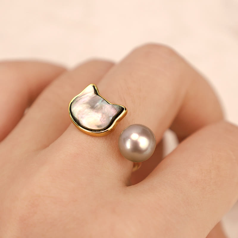 Natural Pearl Copper Cat Healing Necklace Pendant Earrings