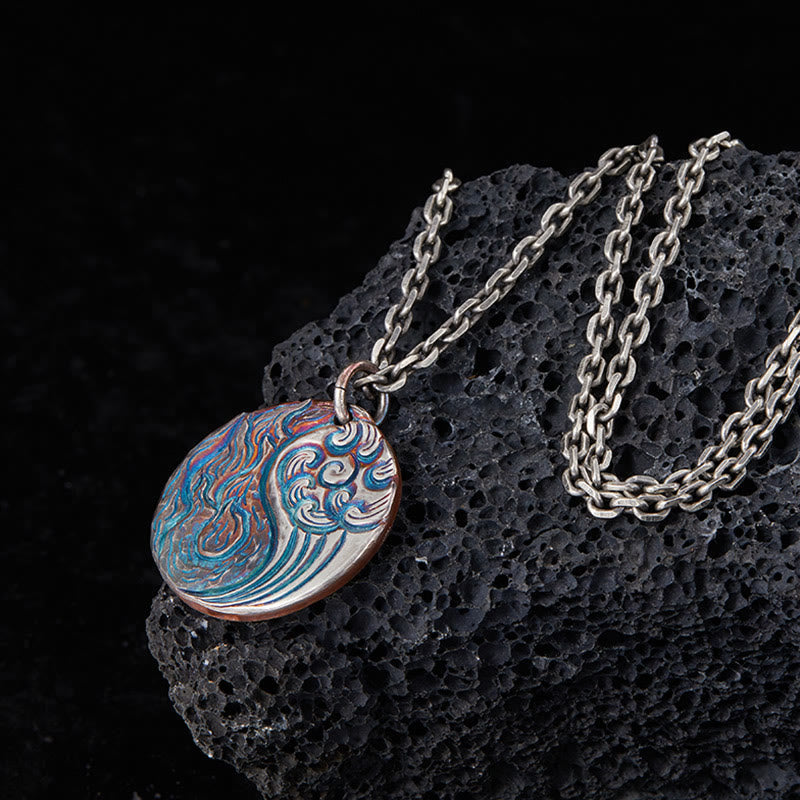 990 Sterling Silver Yin Yang Water and Fire Balance Necklace Pendant