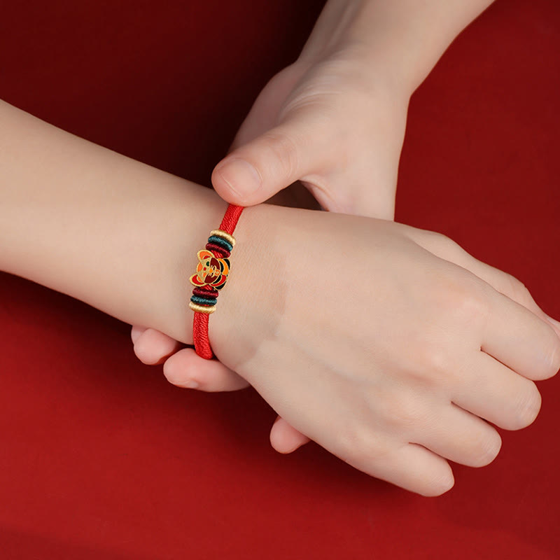Handmade 925 Sterling Silver Year of the Dragon Cute Chinese Zodiac Luck Braided Red Bracelet