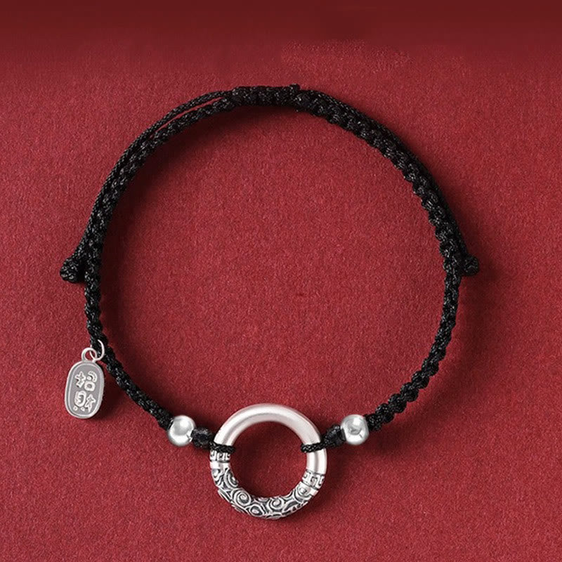 925 Sterling Silver Black Onyx Peace Buckle Fu Character Charm Bracelet