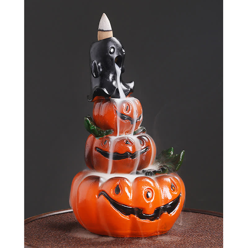Atmospheric Halloween Pumpkin and Ghost Resin Backflow Smoke Fountain Incense Burner