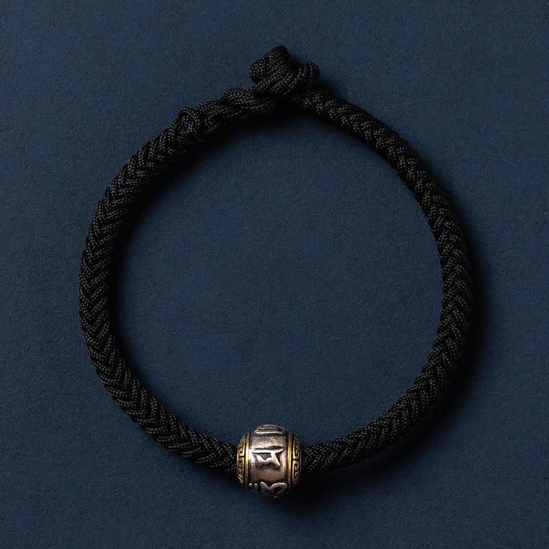 925 Sterling Silver Tibet Handmade Om Mani Padme Hum Luck Protection King Kong Knot Braided Bracelet