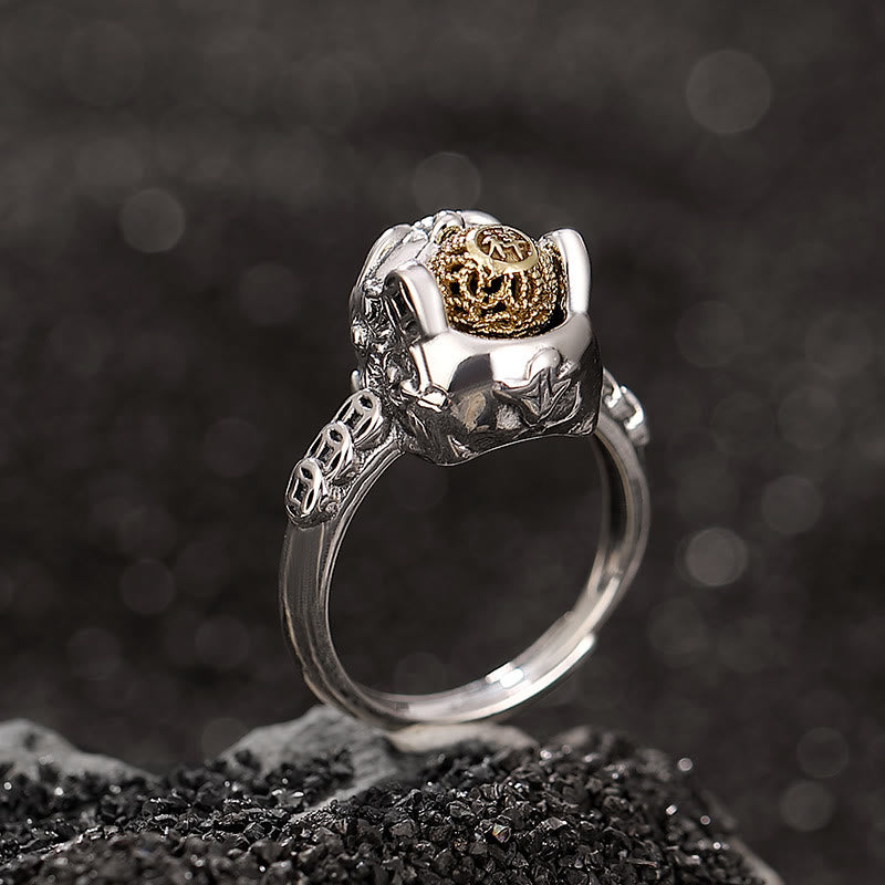Adjustable 925 Sterling Silver Pixiu Chinese Coin Statement Ring
