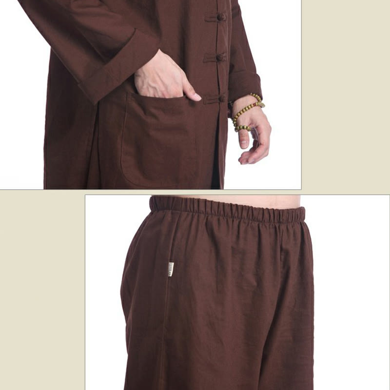 Chinese Frog Button Design Meditation Prayer Cotton Linen Spiritual Zen Practice Yoga Clothing Men's Set