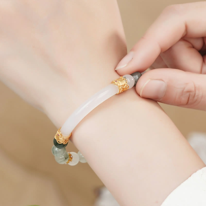 Natural Tianshan Jade and Chalcedony Adjustable Bracelet
