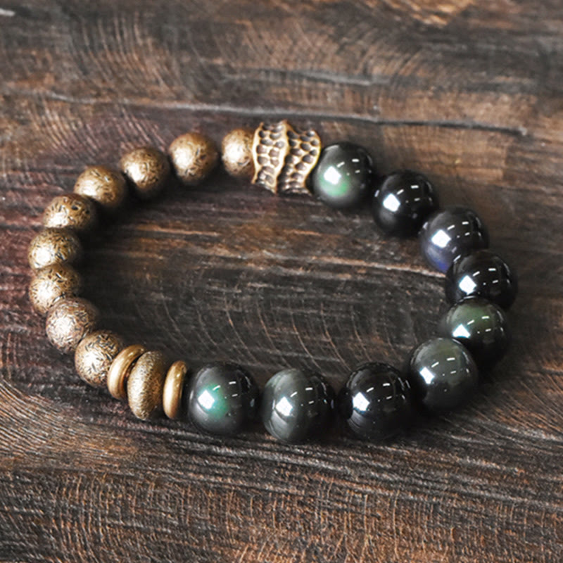 Rainbow Obsidian Copper Bead Positive Transformation Bracelet