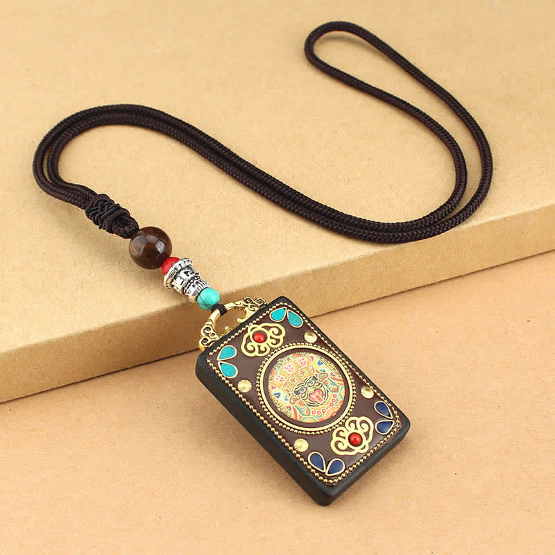 Tibet God of Wealth Thangka Ebony Peace Necklace Pendant